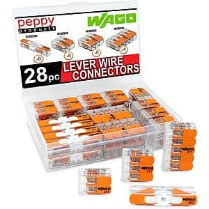 28-Piece WAGO 221 Lever Nuts Splicing Wire Connector Assortment w/ Case $16.15