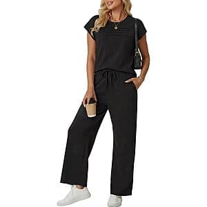 2-Pc GRECERELLE Women's Cap Sleeve Top & Wide Leg Pants Lounge Set (Various) $14