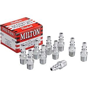 10-Count Milton 777 1/4" MNPT A Style Air Plug Tool (Silver) $3.15