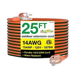 25' Go Green Power Inc. 14/3 SJTW Outdoor Lighted Extension Cord $9.50
