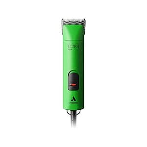 Andis UltraEdge Super Detachable Blade Dog Clipper with black and silver casing, featuring the detachable blade mechanism.