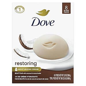 8-Count 3.75-Oz Dove Restoring Coconut & Cocoa Butter Beauty Bar Soap 3 For $24.05 w/ S&S or Less