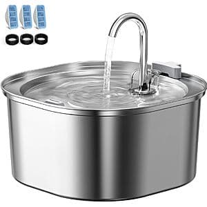 Prime Members: 3.2L PEKTACO Stainless Steel Cat Water Fountain w/ Triple Filtration $17.10 + Free S&H