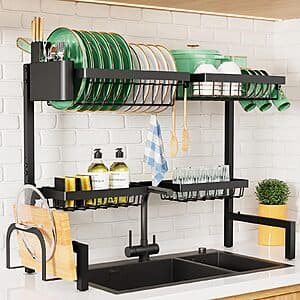 Prime: 2-Tier 4-Basket Kitsure Adjustable Over The Sink Dish Drying Rack (Black) $20