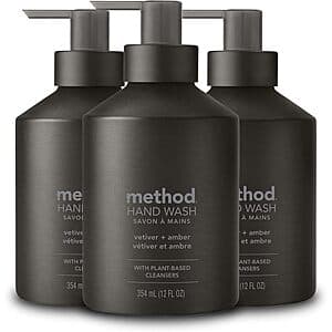 3-Pack 12-Oz Method Premium Gel Hand Wash (Vetiver + Amber) $7.55 w/ S&S