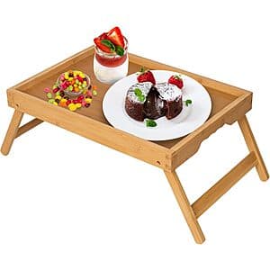 Artmeer Bamboo Breakfast Bed Tray Table w/ Folding Legs $8.10