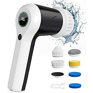 PUFTEM Cordless Handheld Electric Spin Scrubber w/ 6 Brush Heads $15.60