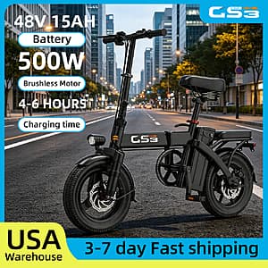 UPlee GS3 14" 48V 500W Folding Electric Bike w/ 8Ah Battery $152 + Free S&H