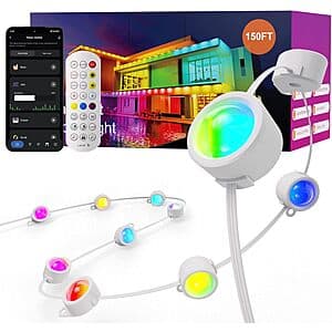 Fitop RGB Smart Permanent Outdoor String Lights: 150" $28, 100' $21