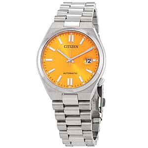 CITIZEN Tsuyosa automatic men's watch with yellow dial, silver-tone stainless steel case and bracelet, 40mm round case with sapphire crystal.