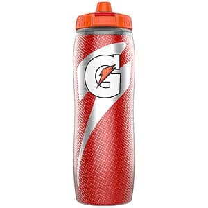 Gatorade 30-oz insulated squeeze bottle in various colors with a grip handle and flip-top cap.