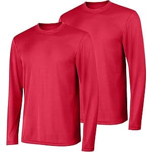 2-Pack Hanes Men's Cool DRI Long Sleeve T-Shirts (Deep Red) $10.15