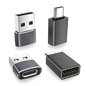 4-Pack Basesailor USB Adapters (2x USB-C to USB-A, 2x USB-A to USB-C) $4.05