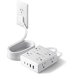 SUPERDANNY 8 Outlet & 4 USB 1050J Surge Power Strip w/ 10' Flat Plug Cord $10