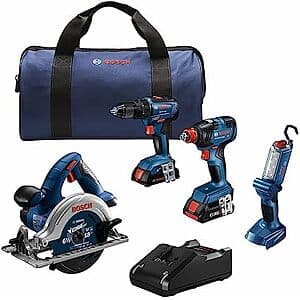 BOSCH 18V 4-Tool Kit w/ Impact, Hammer Drill, Circ Saw, Light, 2Ah & 4Ah Batteries $249 + Free S&H