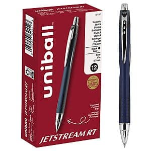 12-Pk uni-ball Jetstream RT Retractable Ballpoint Pens Fine Point (0.7mm, Black) $10.20 w/ S&S
