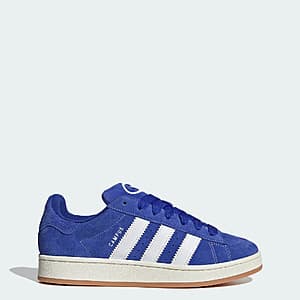 adidas Campus 00s sneaker in Semi Lucid Blue, Cloud White, and Off White colorway, suede construction with classic three-stripe design.