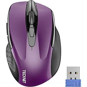 TeckNet Pro 2600 DPI Ergonomic Wireless Optical Mouse w/ 6 Buttons (Purple) $4.50
