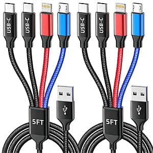 2-Pk 5' MPATIBY USB-A to 4-in-1 Multi Charging Cable $7.20