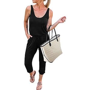 KIRUNDO Women's Sleeveless Jumpsuit Romper w/ Drawstring Elastic Waist (Various) $11.50