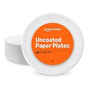 100-Pack 9" Amazon Basics Uncoated White Paper Plates $3.30 w/ Subscribe & Save