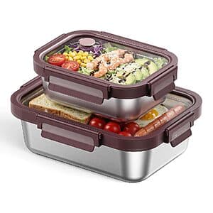 2-Pc GENICOOK 316 Stainless Steel Food Storage Container Set w/ Leakproof Glass Lids $18