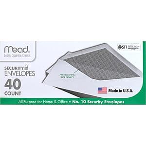 40-Count Mead #10 All-Purpose Security Printed Lining Envelopes for Home/Office $1.10