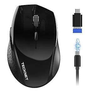 Tecknet Pro Silent Wireless Bluetooth Mouse w/ 6-Level DPI (Black) $7