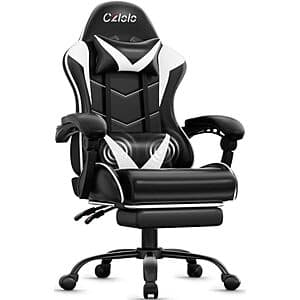 Czlolo High-Back Reclining Gaming Chair w/ Footrest & Massager (Black/White) $40 + Free S&H