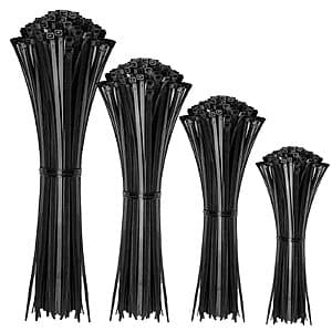 400-Pack Black Cable Zip Ties (Various Sizes) $3