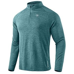 G-Gradual men's long-sleeve quarter-zip running shirt in solid color, displayed flat or on model in multiple size variations from S to 3XL.