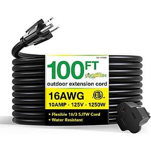 100' Go Green Power 16/3 SJTW Outdoor Extension Cord (Black) $14