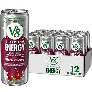 12-Pack 11.5oz V8 +Energy Sparkling Energy Drink (Black Cherry) 2 for $13.70 w/ Subscribe & Save