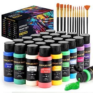24-Pack 2-Oz TMOL Acrylic Paint Bottle Set w/ 12 Assorted Brushes $9.40 w/ Subscribe & Save