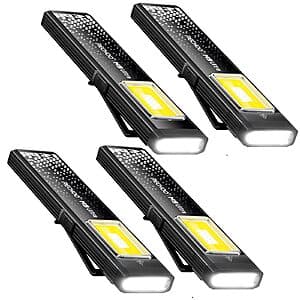 RECHOO 4-pack of compact waterproof rechargeable flashlights with magnetic base and 8-mode functionality, suitable for camping and emergency use.