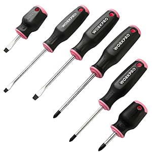 6-Pc WORKPRO Magnetic Screwdriver Set w/ Slotted & Phillips Drivers (Pink) $10.95