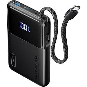 INIU 45W 10000mAh Slimmest Power Bank w/ Built-in USB-C Cable $14.25