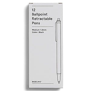 12-Pack Baseline Retractable Ballpoint Pens (Medium Point, Black Ink) $0.60 + Free Shipping