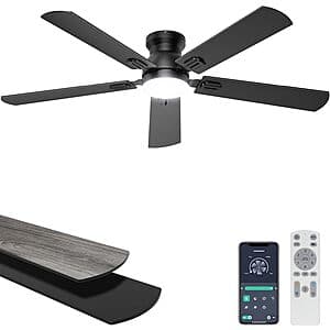 Prime Members: 52" Ohniyou Low Profile 6-Speed Flush Mount Ceiling Fan $43.20 & More + Free S&H