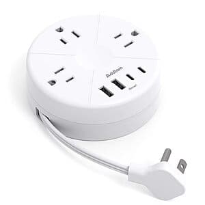 Addtam 7-in-1 Cruise Power Strip w/ 3 AC, 4 USB & 1' Retractable Cord Flat Plug $10 & More