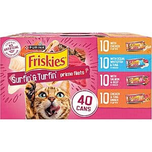 40-Pack 5.5oz. Purina Friskies Gravy Wet Cat Food Prime Filets (Surfin'/Turfin) $15.20 w/ Subscribe & Save