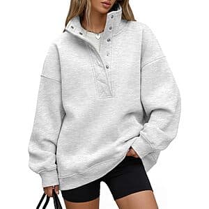 Trendy Queen Womens Oversized Fleece Henley Sweatshirt (Size M only) $20