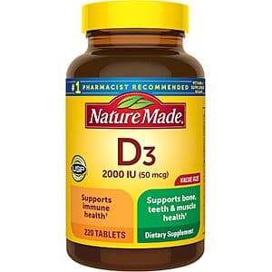 220-Ct Nature Made Vitamin D3 2000 IU Tablets (50mcg) $5.50 w/ S&S