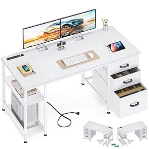 51" AODK Multi-Function Computer Desk w/ 3 File Drawers, 3 Outlets & 2 USB Ports $76 + Free Shipping