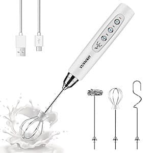 YUSWKO Rechargeable Electric 3-Speed Milk Frother Wand w/ 3-Heads $13