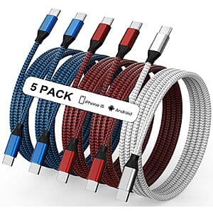 5-Pack MUXA 60W USB-C to USB-C Nylon Braided Charging Cables (3/3/6/6/10 FT) $4 + Free Shipping w/ Prime or on $35+