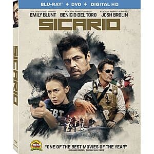 Sicario Blu-ray disc case featuring the film's title and cover art.