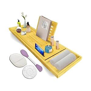 RS Sisters Collections LLC Expandable Wood Bathtub Caddy Tray $10 + Free Shipping w/ Prime