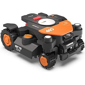 WORX Landroid Vision Cloud 4WD robot lawn mower with black and green chassis, compact design for residential lawns.