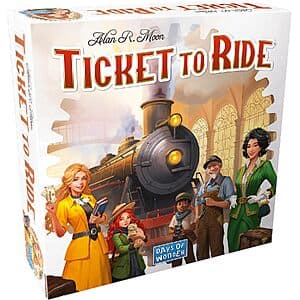 Ticket to Ride board game box featuring the 2025 refresh design with train and railway map graphics.